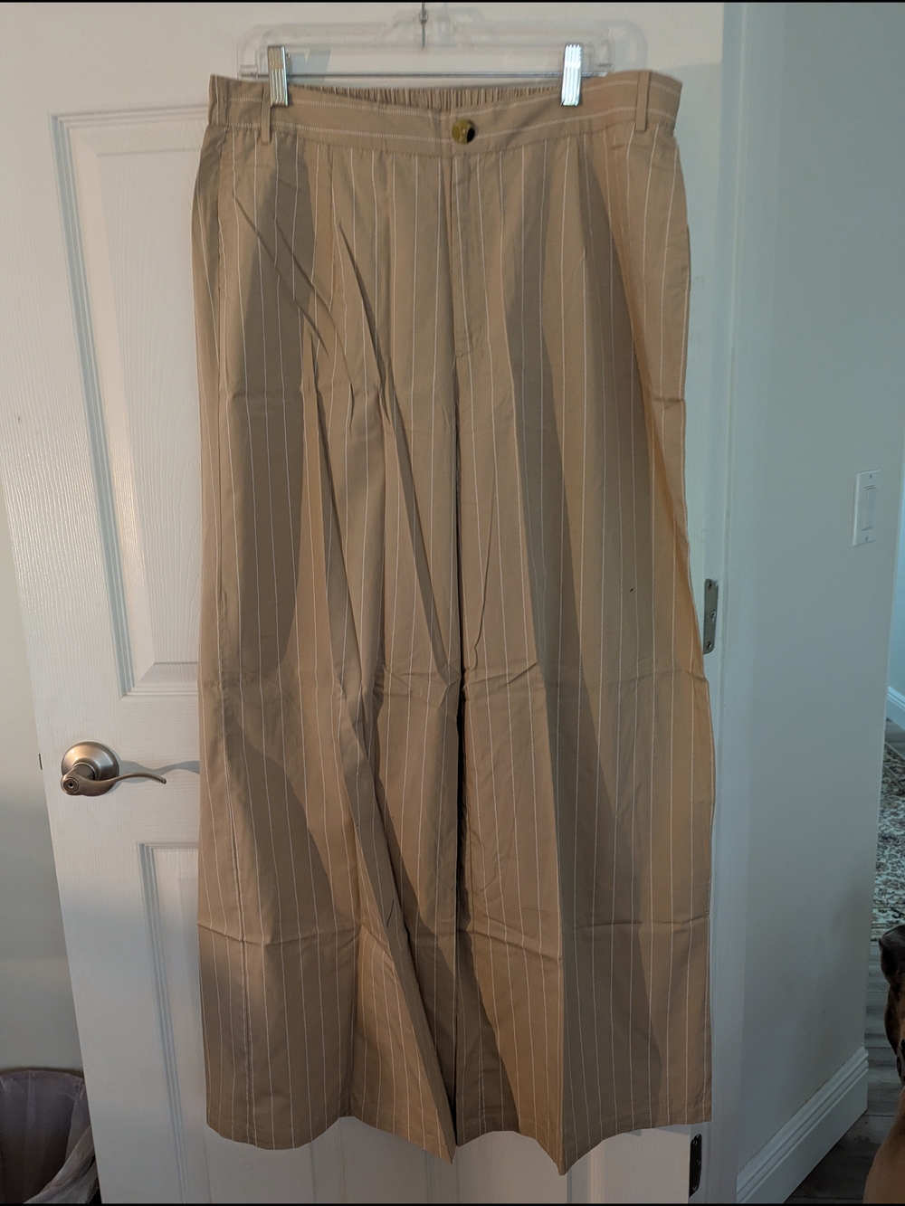 PrettyLittleThing Tan Pinstripe Flare Trousers